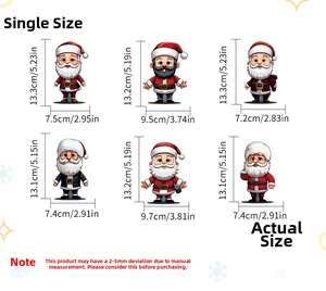 Detailed size chart for six cartoon Santa Claus wall stickers with precise measurements