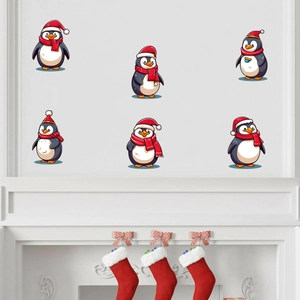 Stickers muraux pingouins de Noël avec bonnets et écharpes pour décor de fenêtre festive