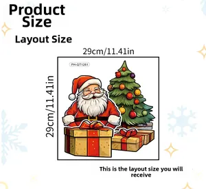 Detailed sheet showing 29x29cm layout of cartoon Santa Claus and tree Christmas stickers