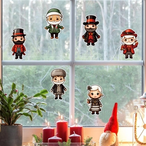 Christmas Gnome Window Stickers PVC Victorian Style Cartoon Character Wall Decals For Xmas Party Home Shop Decoration
