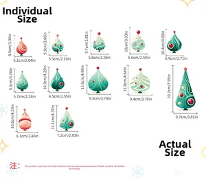 Detailed size chart for Christmas tree wall stickers showing various heights and widths