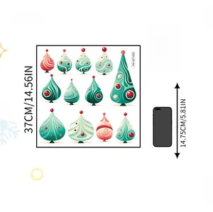 Size comparison of 12 Nordic geometric Christmas tree wall decals measuring 37x37 cm
