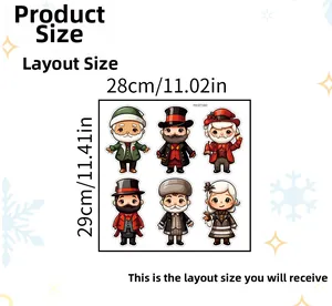 Detailed product dimensions for the Christmas gnome sticker set with six cartoon characters