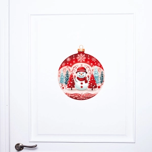 Christmas Snowman Wall Sticker PVC Decorative Window Decal Round Xmas Ball Snowman Christmas Tree Pattern Festive Home Decor