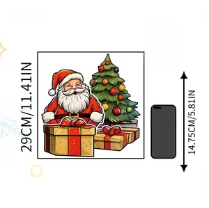 Size comparison of Christmas stickers and phone showing 29cm height for window decals