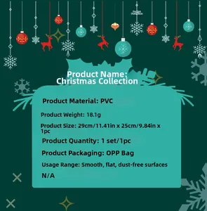 Specifications for PVC snowman Christmas wall decal showing size, material and packaging details