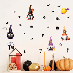 Halloween Gnome Wall Stickers PVC Bat Pumpkin Decals For Window Glass Home Bedroom Party Decoration Happy Halloween Decor