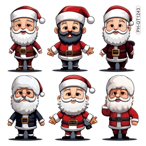 Cartoon Santa Claus wall stickers set with cute characters for Christmas window decor
