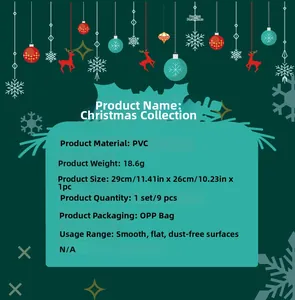 Detailed specs for PVC Christmas wall stickers set with nine pieces in OPP bag