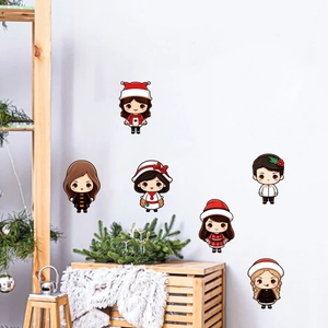 Chibi Christmas wall stickers set featuring festive cartoon characters for home decor