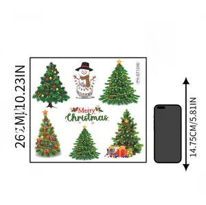 Detailed view of Christmas tree stickers and snowman decals with size scale reference
