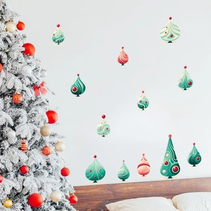 Nordic Christmas tree wall stickers with colorful abstract designs for festive room decor