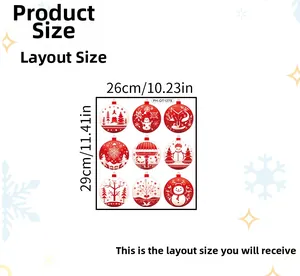 Layout dimensions of 9-piece Christmas wall stickers featuring snowmen and deer