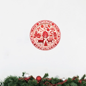 Adesivo per Finestra di Natale Tondo Rosso in PVC Con Renna Casa Fiocco di Neve Stile Intaglio per Festa Natale Casa