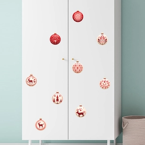 Christmas wall stickers with red reindeer and snowflake baubles for festive home decor