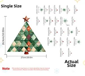 Tableau des tailles détaillé pour stickers de Noël avec dimensions en cm et pouces