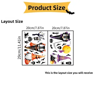 Detail of Halloween gnome and pumpkin wall stickers with layout dimensions shown