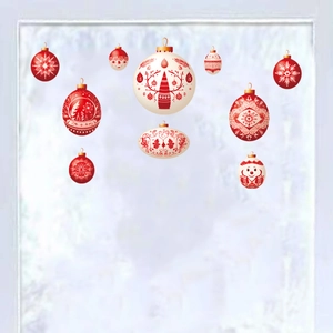 Stickers muraux de Noël avec motifs de flocons rouges et beige et ornements festifs