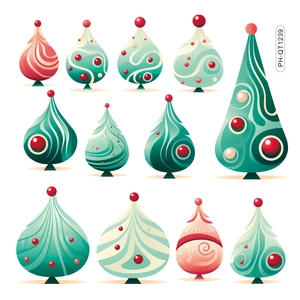 Set of 12 Nordic style Christmas tree wall decals in mint green and cream white colors