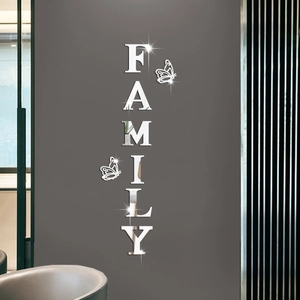 Macro detail of Family mirror acrylic wall stickers with reflective butterfly decorations