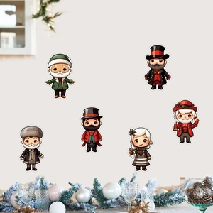 Set of 6 Christmas gnome window stickers with vintage Victorian style characters