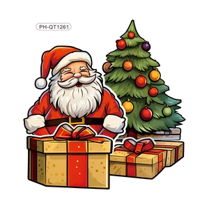 Christmas wall stickers set with Santa Claus, decorated tree and gift boxes on white