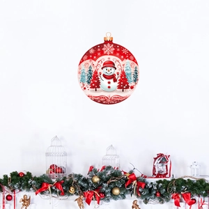 Christmas snowman wall sticker in a round festive ornament design on a white wall