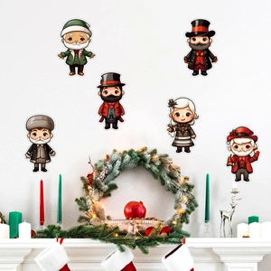 Set of 6 Christmas gnome wall stickers with festive motifs for holiday window decoration