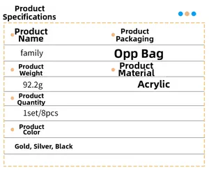 Detailed product specifications for Family 3D acrylic wall stickers in gold silver and black