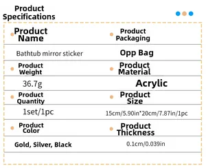 Detailed technical specifications for 1mm thick acrylic bathtub mirror wall stickers