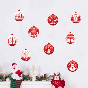 Christmas wall stickers set with 9 red and white festive bauble decals for home decor