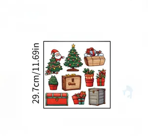 Layout dimensions of Christmas wall decals with Santa, tree, and gift box elements