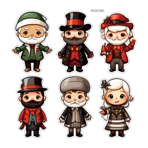 6-piece set of Christmas dwarf window stickers with festive cartoon characters in vibrant colors
