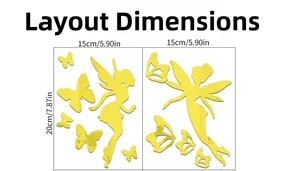 Size chart showing layout dimensions of fairy and butterfly mirror wall stickers