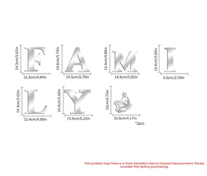 Detailed size chart for 1mm acrylic FAMILY wall stickers with butterfly accents