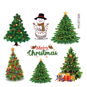 Christmas tree and snowman wall sticker set with Merry Christmas festive lettering decor