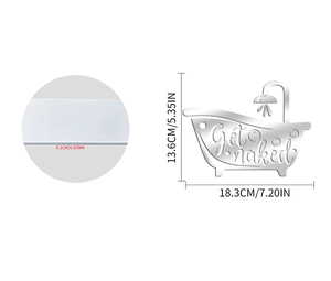 Detail showing 1mm ultra-thin silver acrylic bathtub mirror wall sticker with Get Naked text