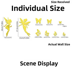 Detailed size chart for 1mm mirror acrylic fairy and butterfly wall stickers