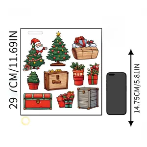 Detailed view of Christmas sticker sheet showing dimensions with a smartphone reference