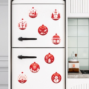 9pcs set of Christmas refrigerator stickers with snowman and reindeer designs for home decor