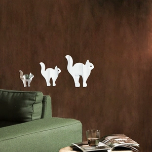 Lot de 3 stickers muraux chat en acrylique effet miroir pour décoration d'intérieur