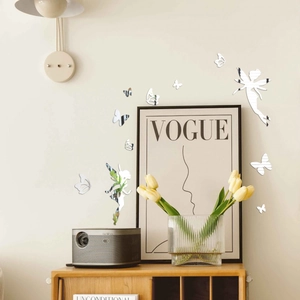 Modern silver mirror fairy and butterfly acrylic wall stickers for home decoration