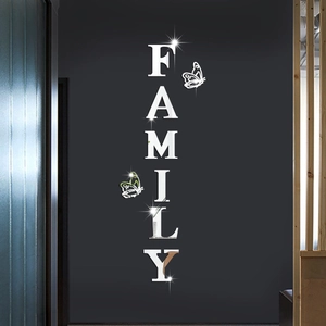 Vertical mirrored silver acrylic Family wall sticker set with hollow butterfly decor