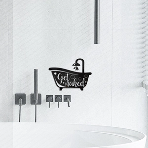3D acrylic mirror bathroom wall sticker featuring bathtub design and Get naked quote