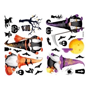 Halloween gnome wall decals set with pumpkins, bats and Happy Halloween sign