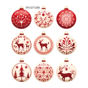 9pcs set of red and cream Christmas decorative ornaments with deer and trees