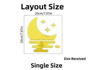 3D Acryl Spiegel Wandsticker Mond und Sterne Layout Abmessungen 20cm mal 20cm