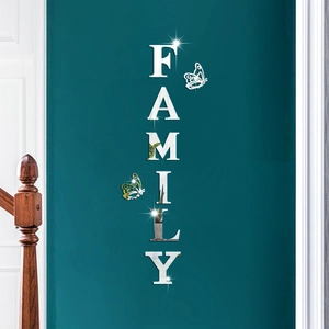 3D Acrylic Mirror Wall Sticker Family Letter Butterfly Decal For Home Living Room Bedroom Entryway Wall Decoration