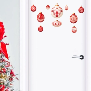 Stickers muraux boules de Noël rouge et crème pour décorations de fenêtres et portes