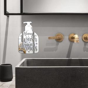 Mirror wall sticker featuring soap bottle shape and Always Wash Your Hands text